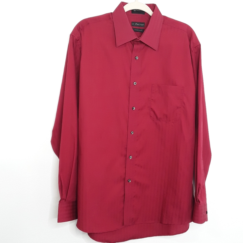 J. Ferrar Red Modern Fit Striped Dress Shirt EUC sz 16.5